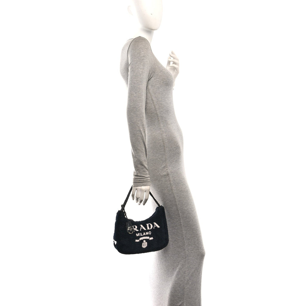 Terry Cloth Mini Re-Edition 2000 Bag Black White