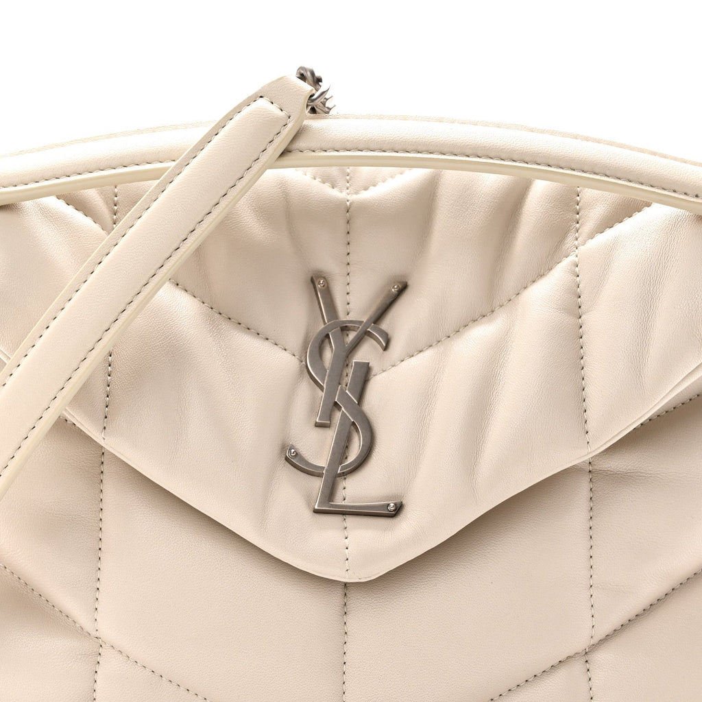 Lambskin Quilted Small Loulou Puffer Monogram Chain Satchel Crema Soft