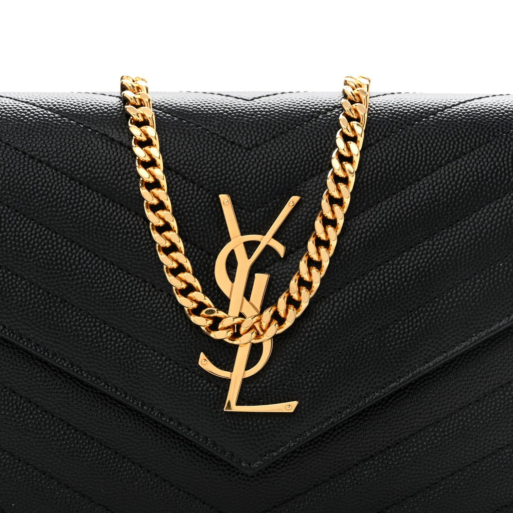 Grain De Poudre Matelasse Chevron Monogram Chain Wallet Black