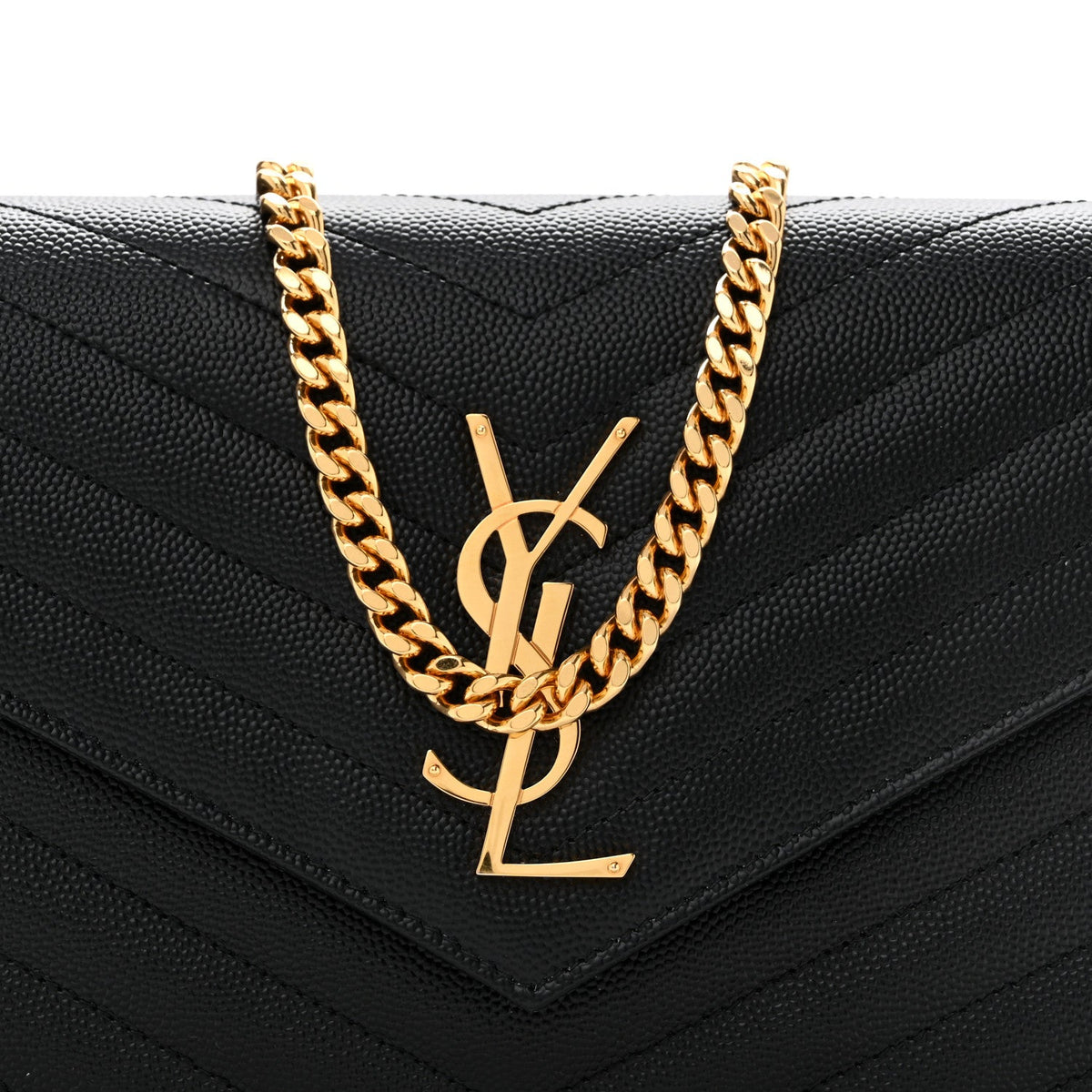 Grain De Poudre Matelasse Chevron Monogram Chain Wallet Black