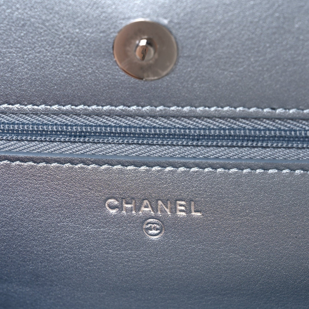 Metallic Lambskin Quilted Wallet On Chain WOC Silver
