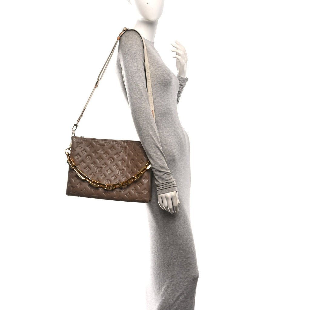 Lambskin Embossed Monogram Coussin MM Taupe