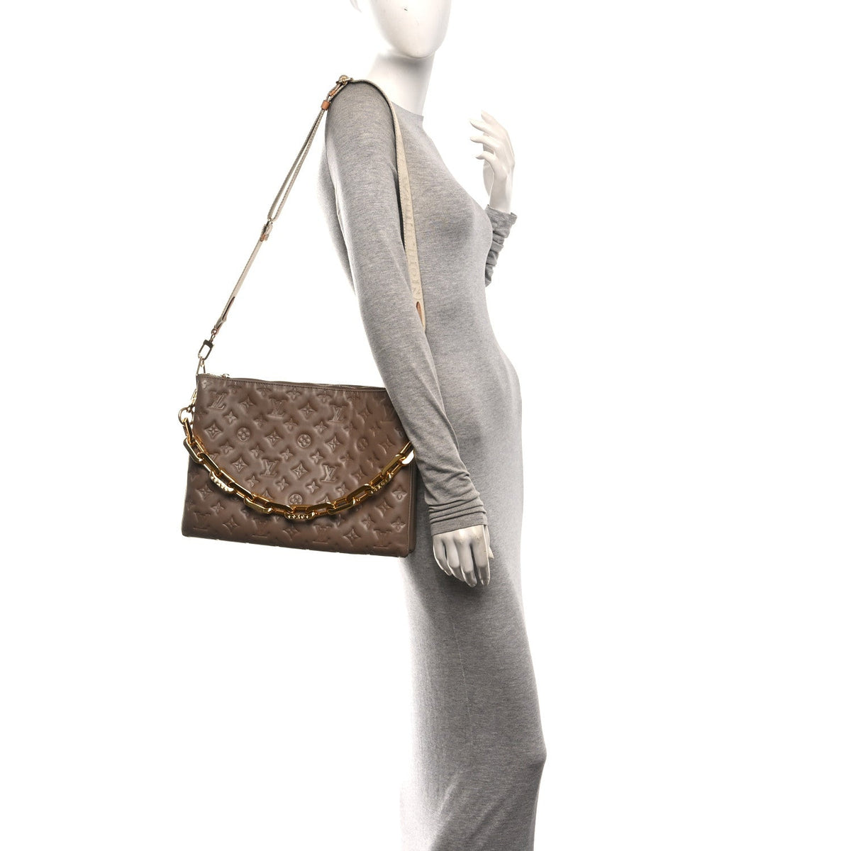 Lambskin Embossed Monogram Coussin MM Taupe