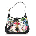 X BALENCIAGA Canvas Boarded Pluton Calfskin Flora Logo Print Small Jackie 1961 Hobo White Multicolor Black