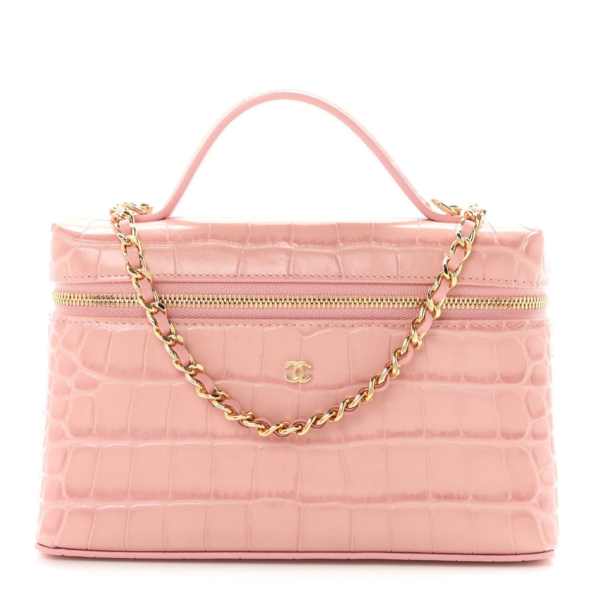 Calfskin Crocodile Embossed Crococo Exoticoco Vanity With Chain Light Pink