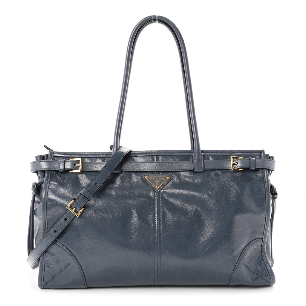 Glossy Calfskin Triangle Large Bonnie Shoulder Bag Air Force Blue