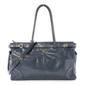 Glossy Calfskin Triangle Large Bonnie Shoulder Bag Air Force Blue