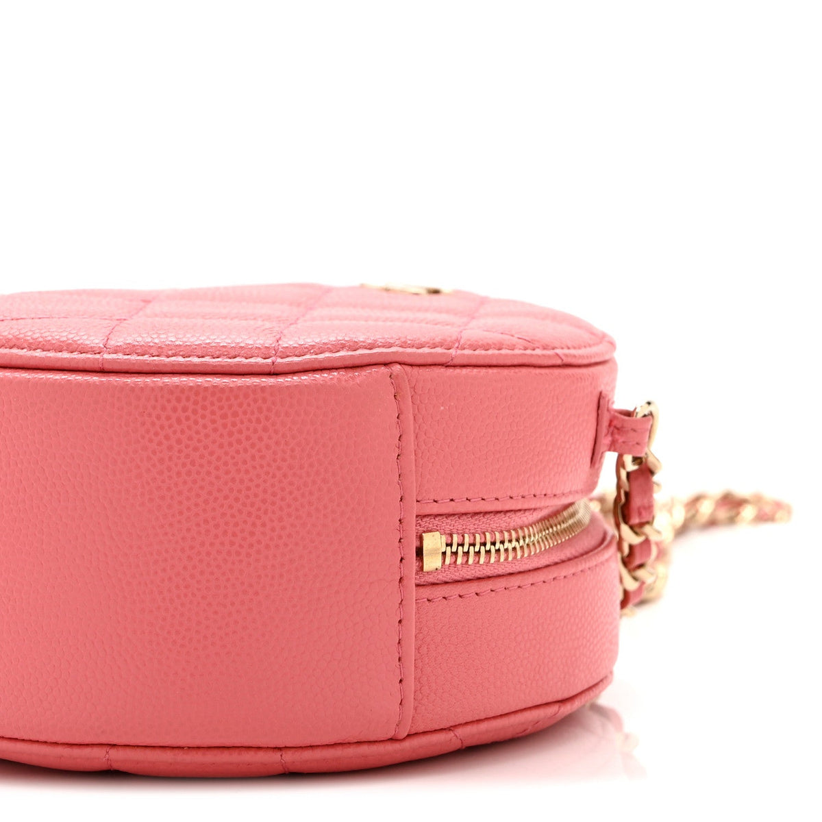Caviar Quilted Round Clutch With Chain Pink
