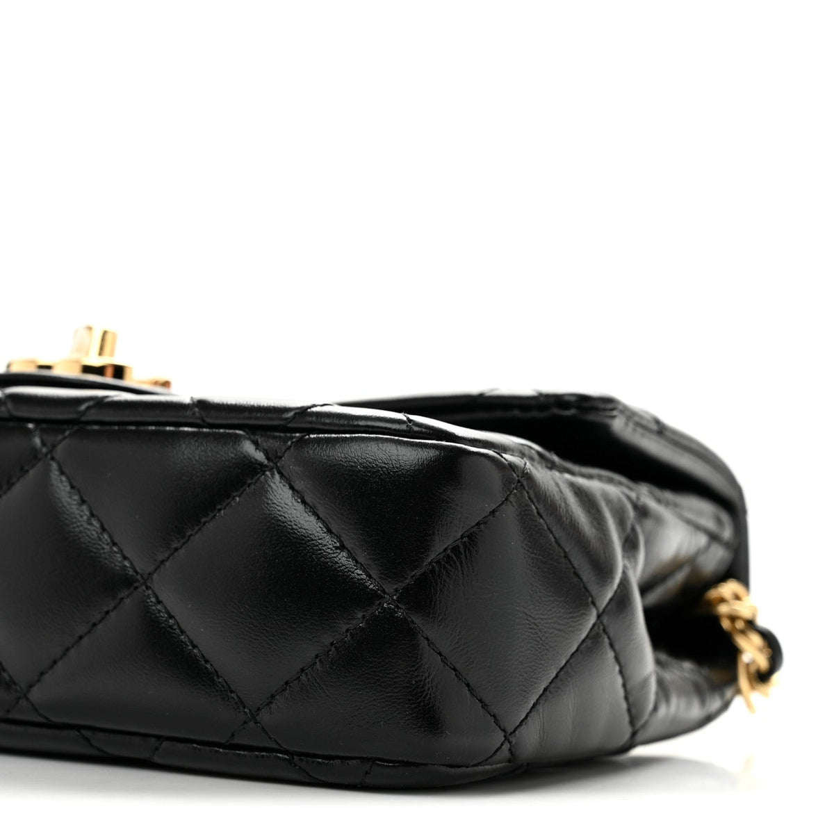 Shiny Lambskin Quilted Golden Links Top Handle Flap Black
