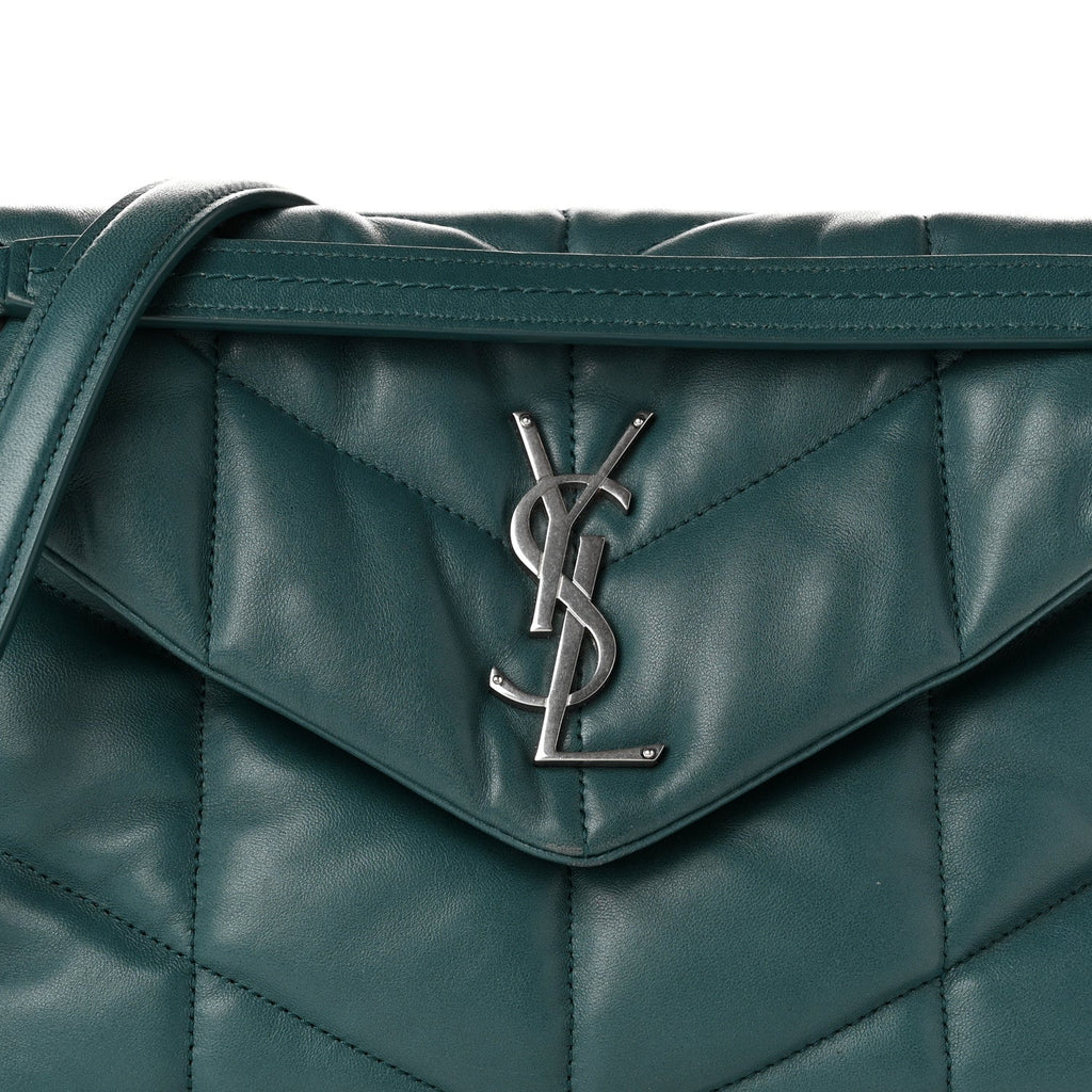 Lambskin Quilted Small Loulou Puffer Monogram Chain Satchel Vert Canard