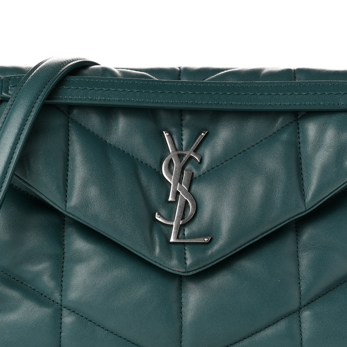 Lambskin Quilted Small Loulou Puffer Monogram Chain Satchel Vert Canard