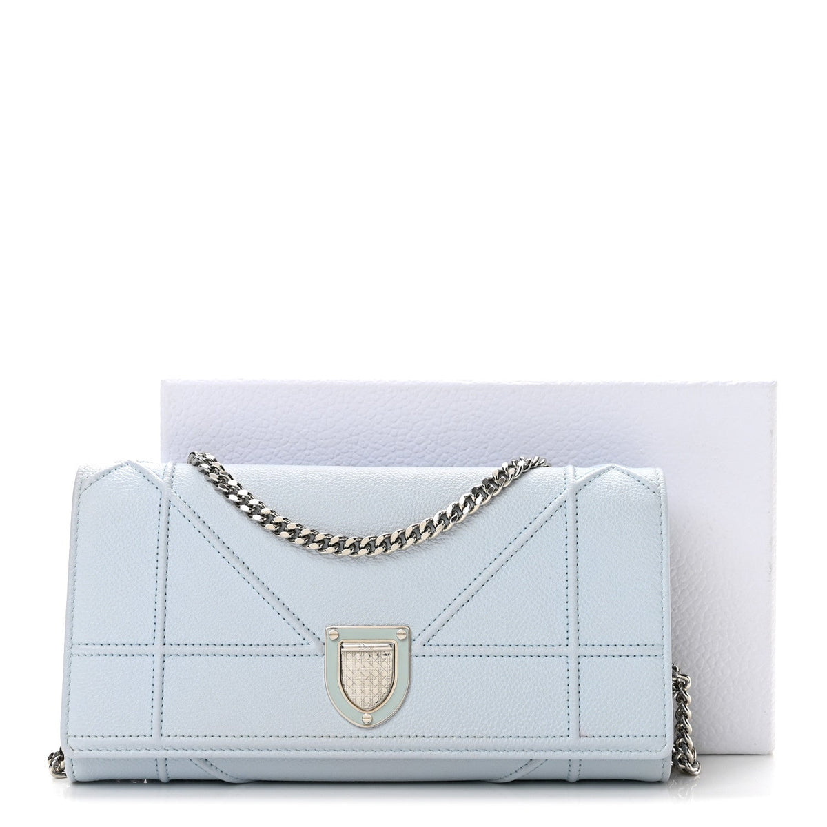 Grained Calfskin Diorama Croisiere Chain Wallet Light Blue