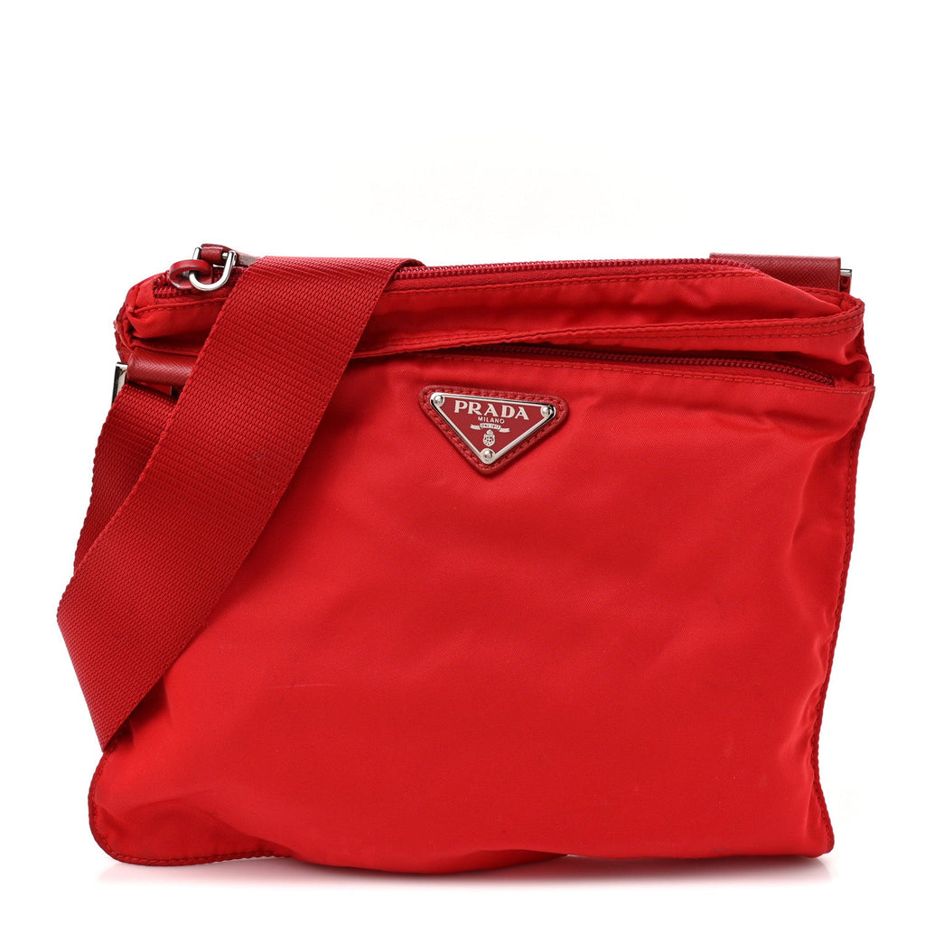 Nylon Vela Saffiano Flat Messenger Bag Rosso