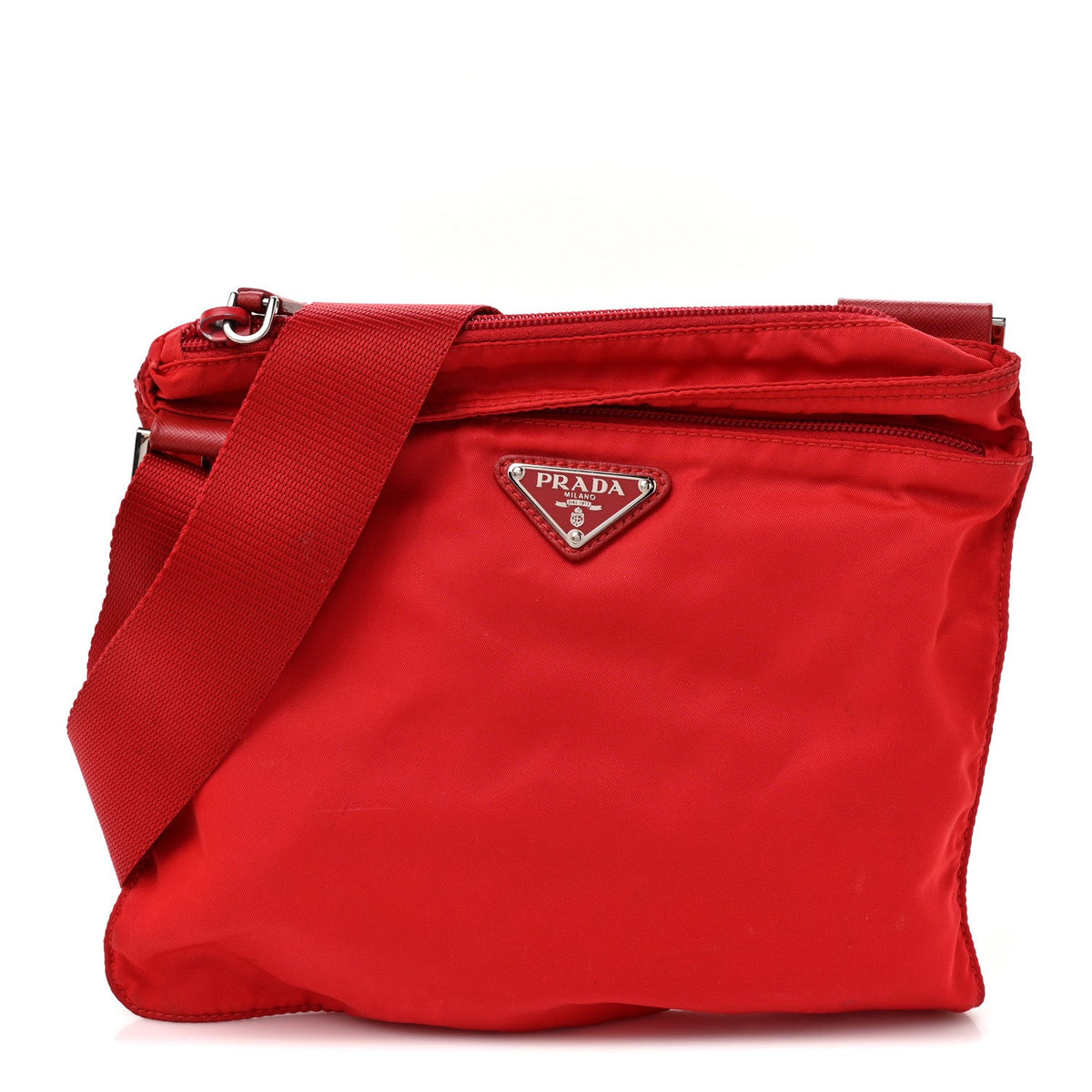 Nylon Vela Saffiano Flat Messenger Bag Rosso