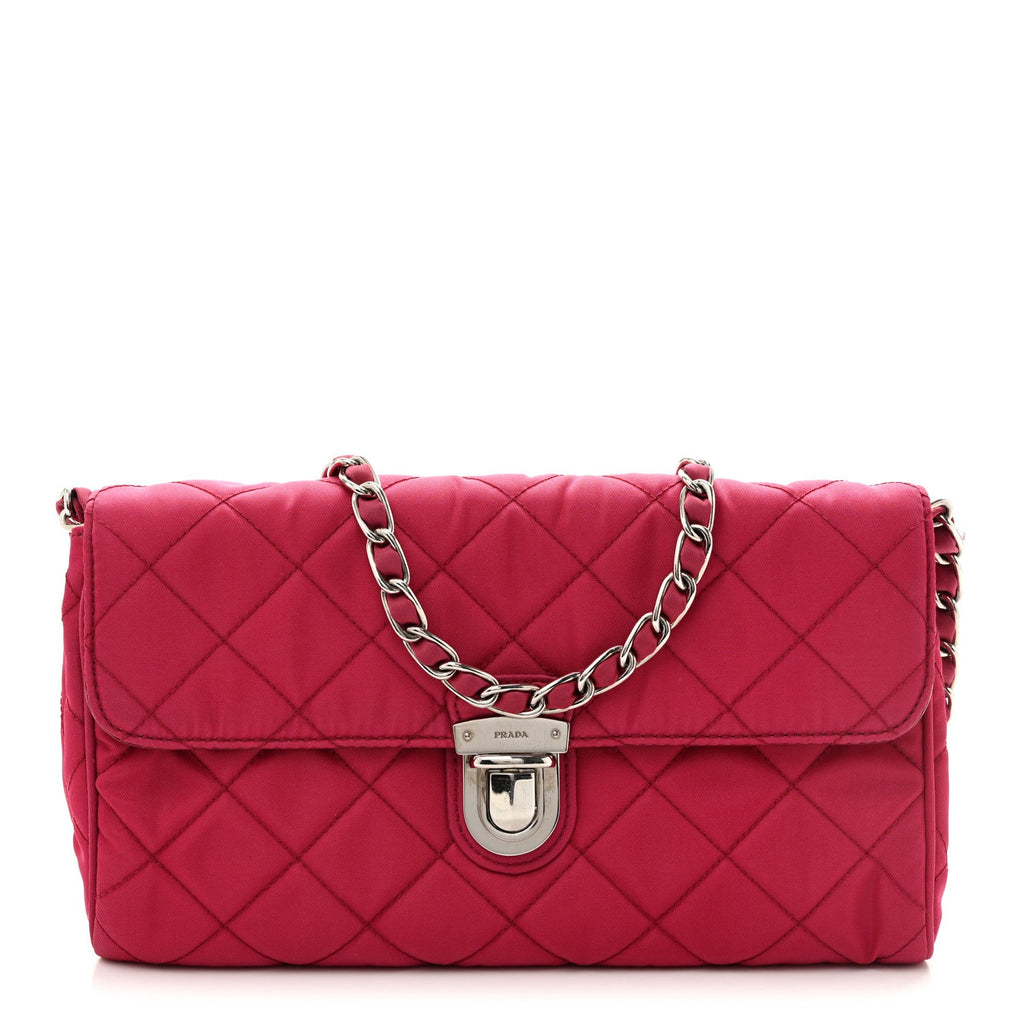 Tessuto Nylon Impuntura Flap Chain Bag Ibisco