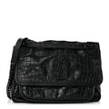 Crocodile Embossed Lambskin Monogram Medium Niki Chain Satchel Black