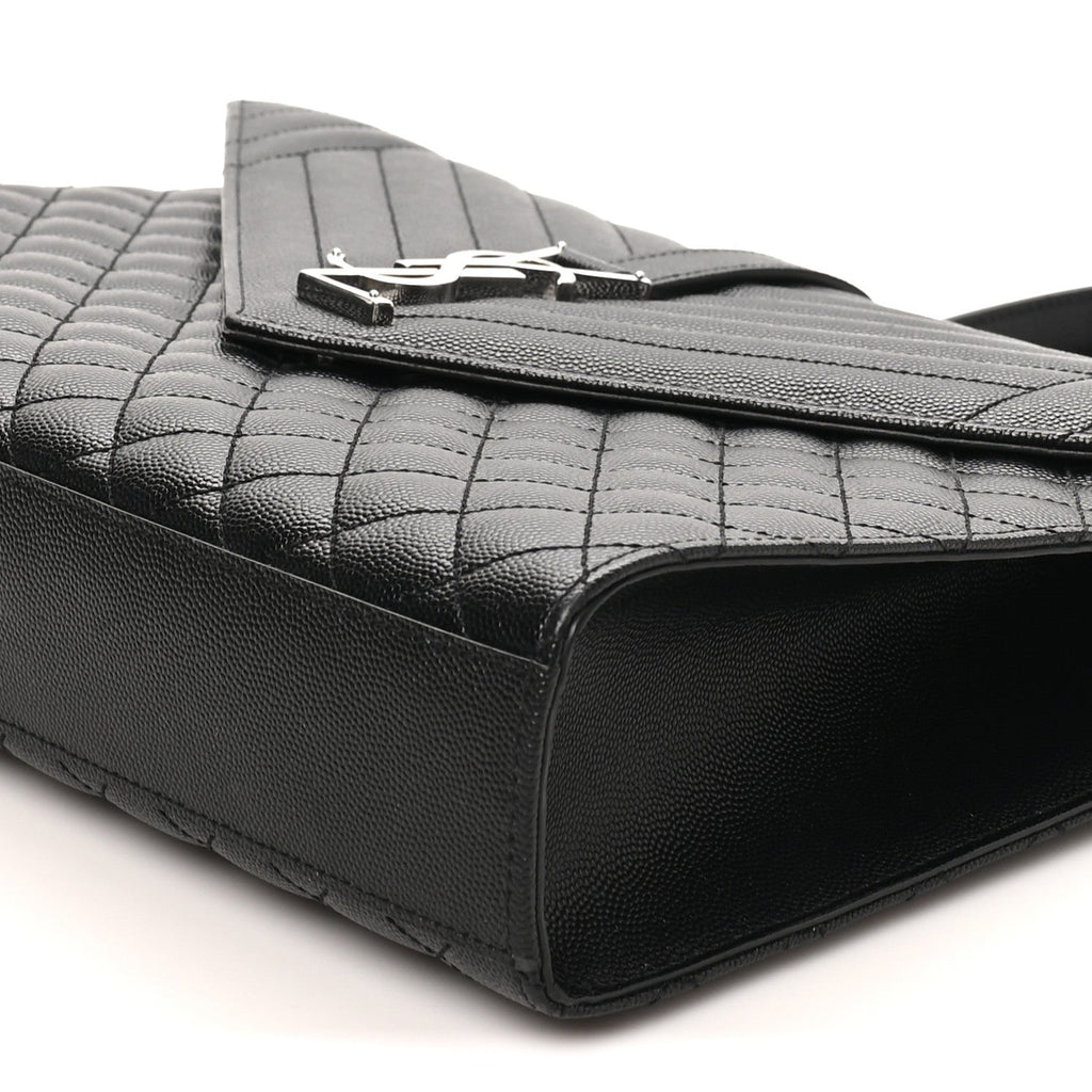 Grain De Poudre Textured Mixed Matelasse Large Triquilt Monogram Satchel Black