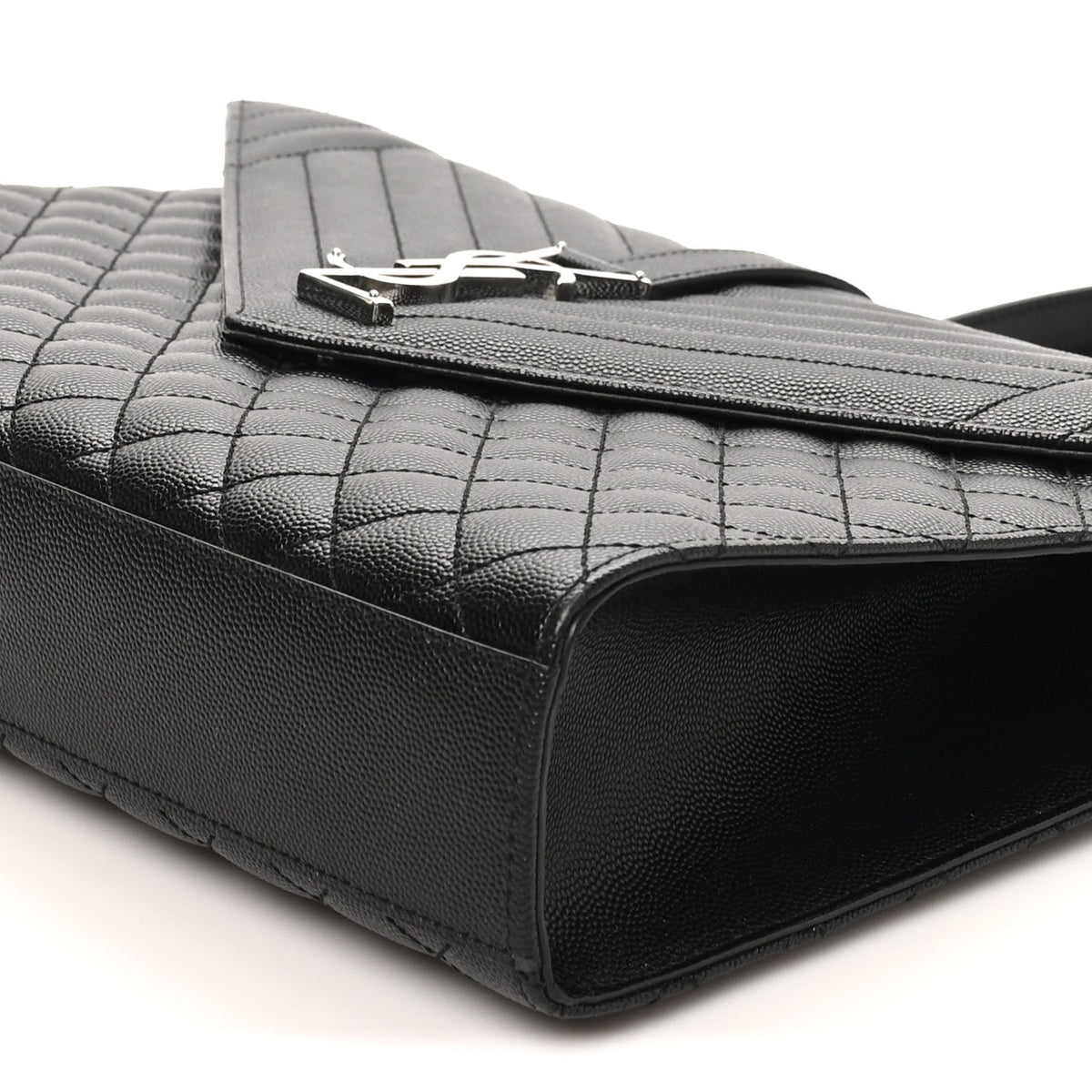 Grain De Poudre Textured Mixed Matelasse Large Triquilt Monogram Satchel Black