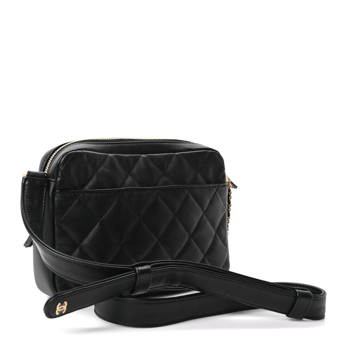 Calfskin Quilted Large Camera Case Black
