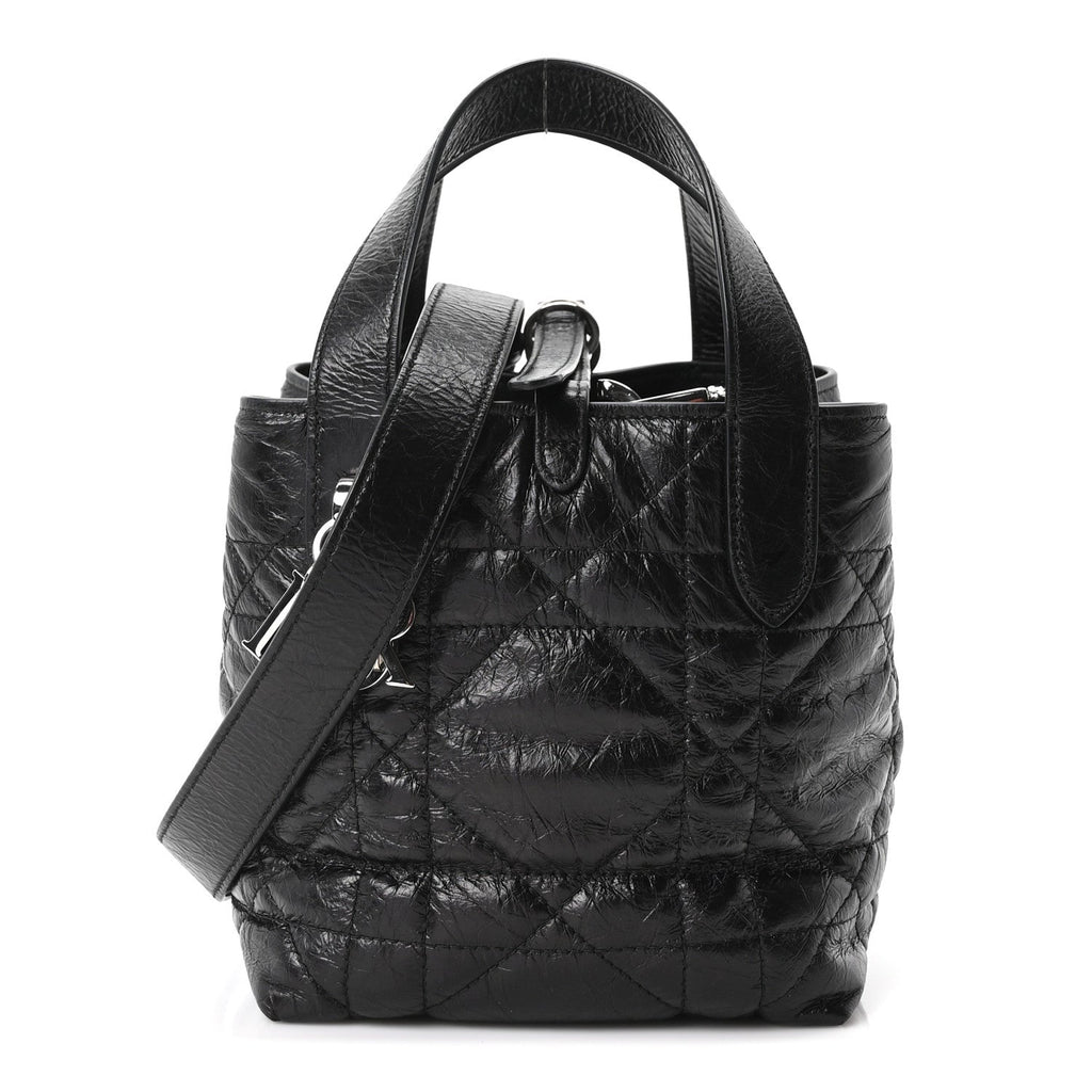 Crinkled Calfskin Macrocannage Small Toujours Vertical Tote Black