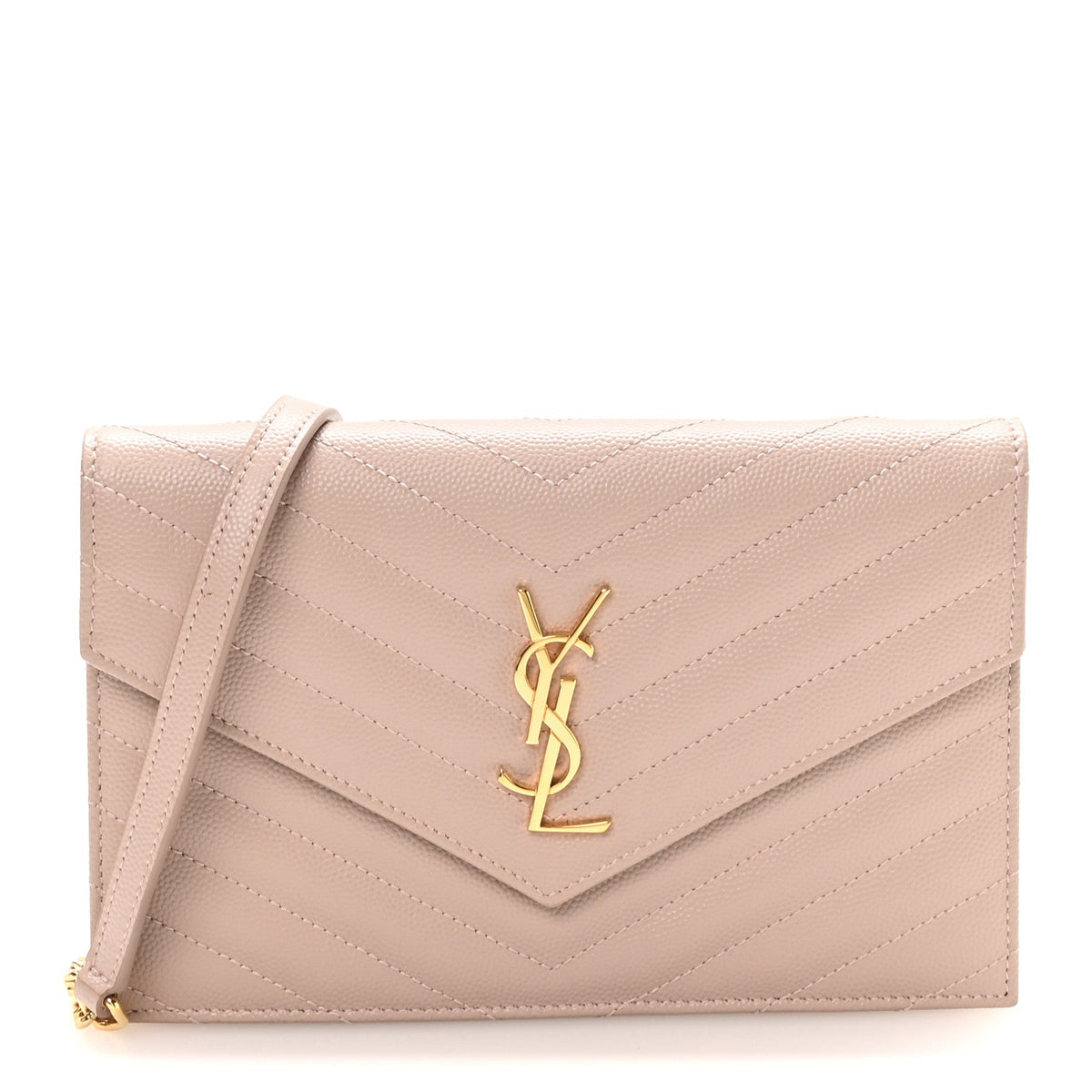 Grain De Poudre Matelasse Chevron Monogram Envelope Chain Wallet Rose Antic