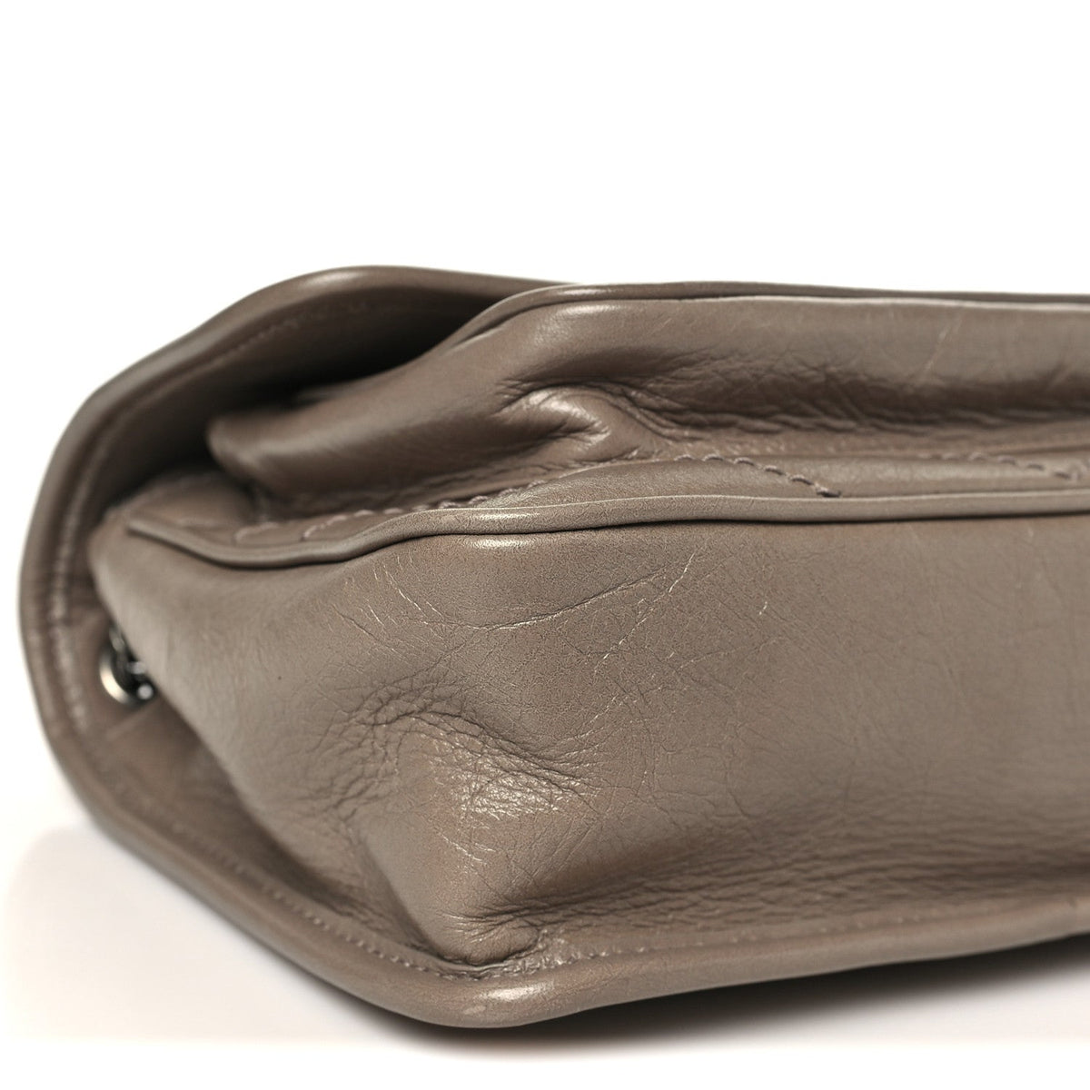 Crinkled Calfskin Matelasse Monogram Baby Niki Chain Satchel Greyish Brown