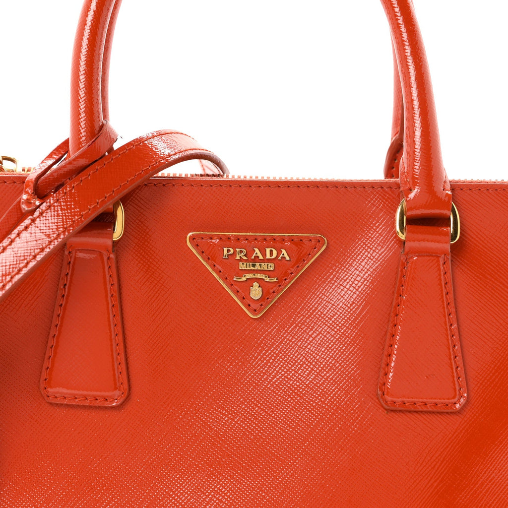 Saffiano Vernice Small Galleria Double Zip Tote Papaya