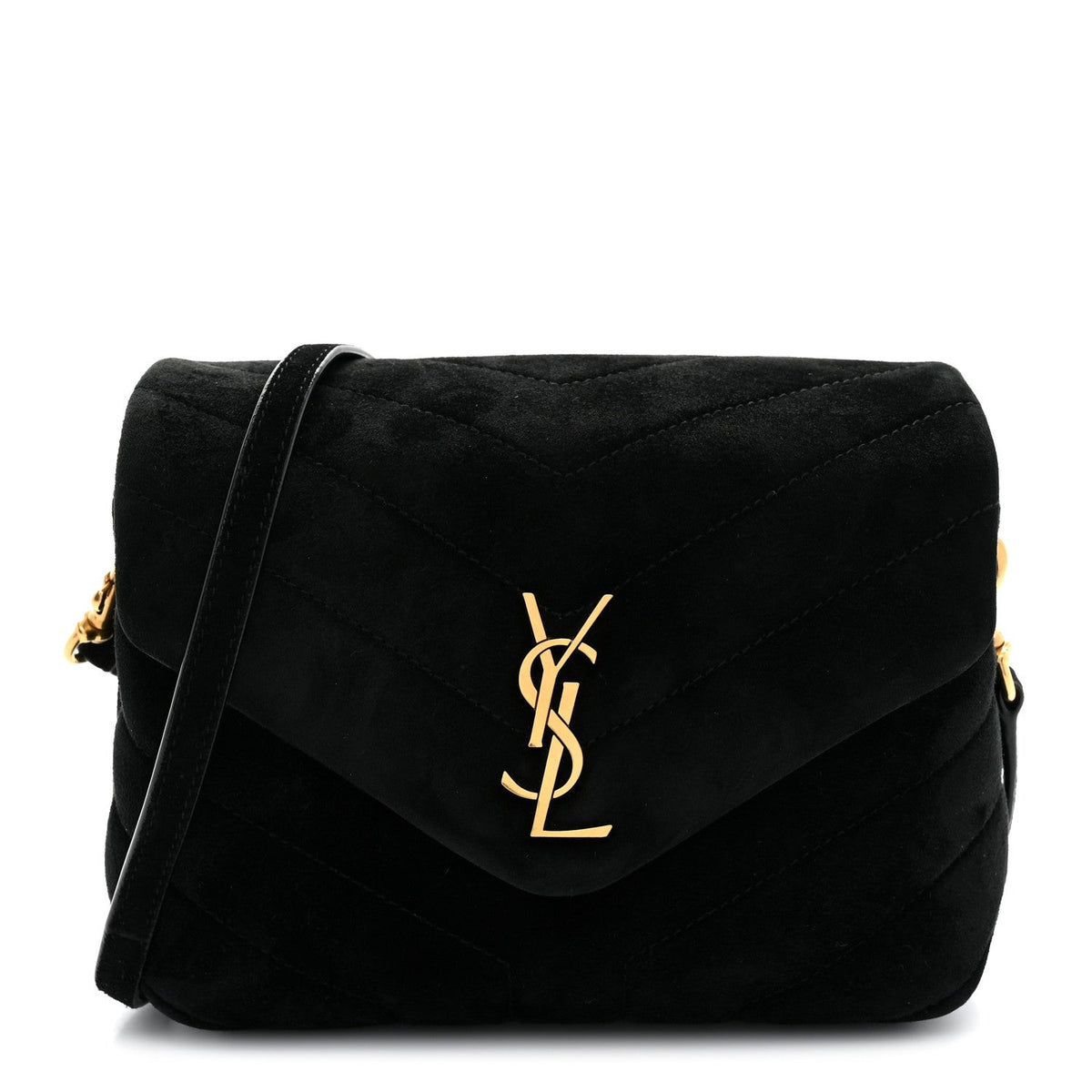 Suede Y Quilted Monogram Toy Loulou Crossbody Bag Black