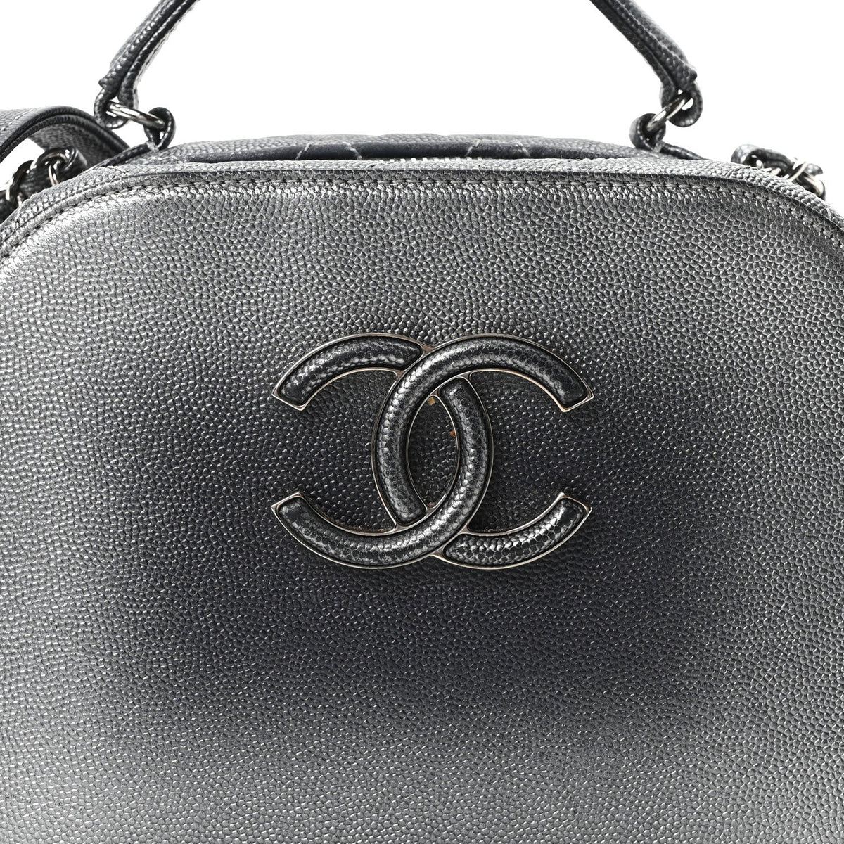 Metallic Caviar Small Coco Curve Vanity Bag Navy Blue Silver