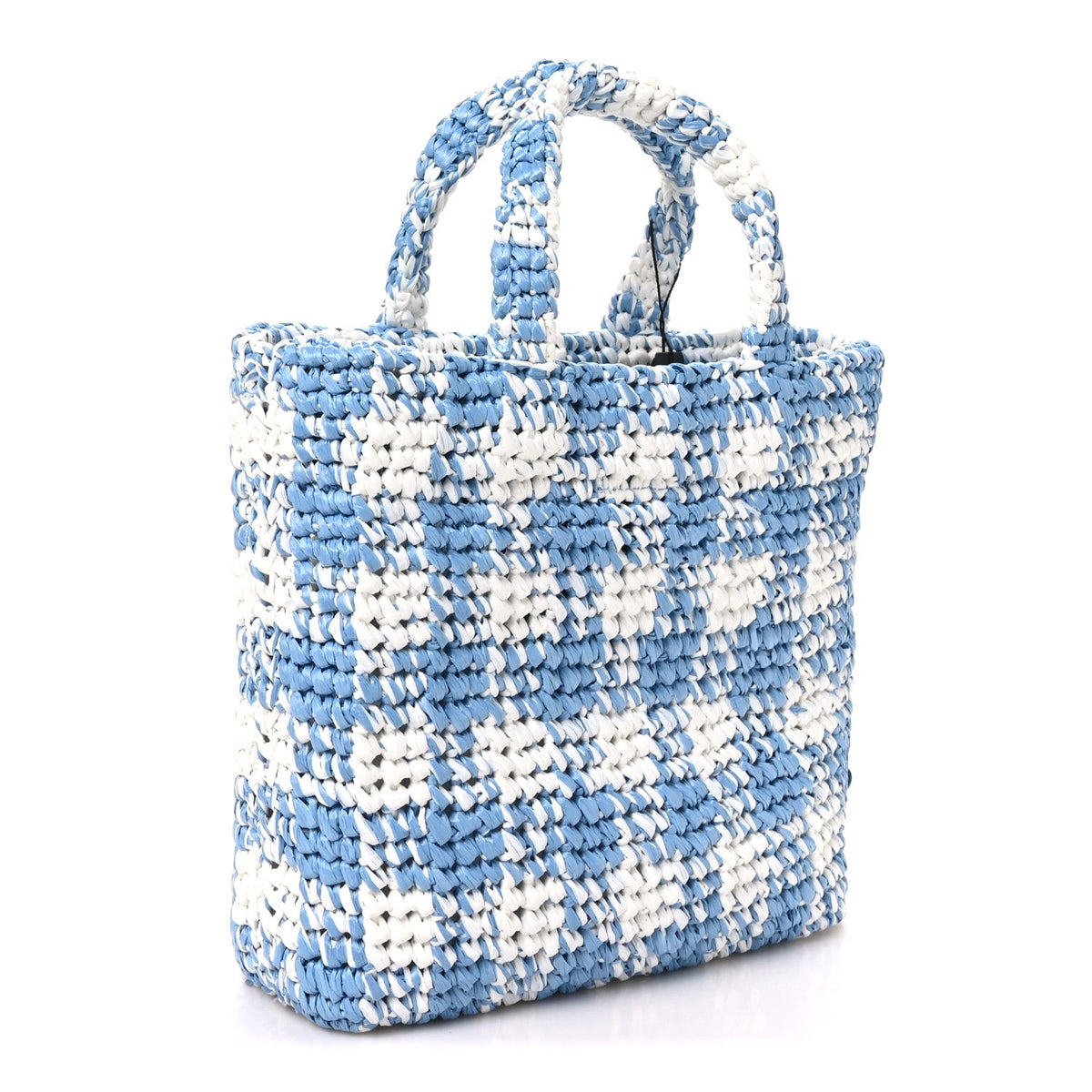 Yarn Raffia Effect Crochet Embroidered Small Logo Tote Celeste