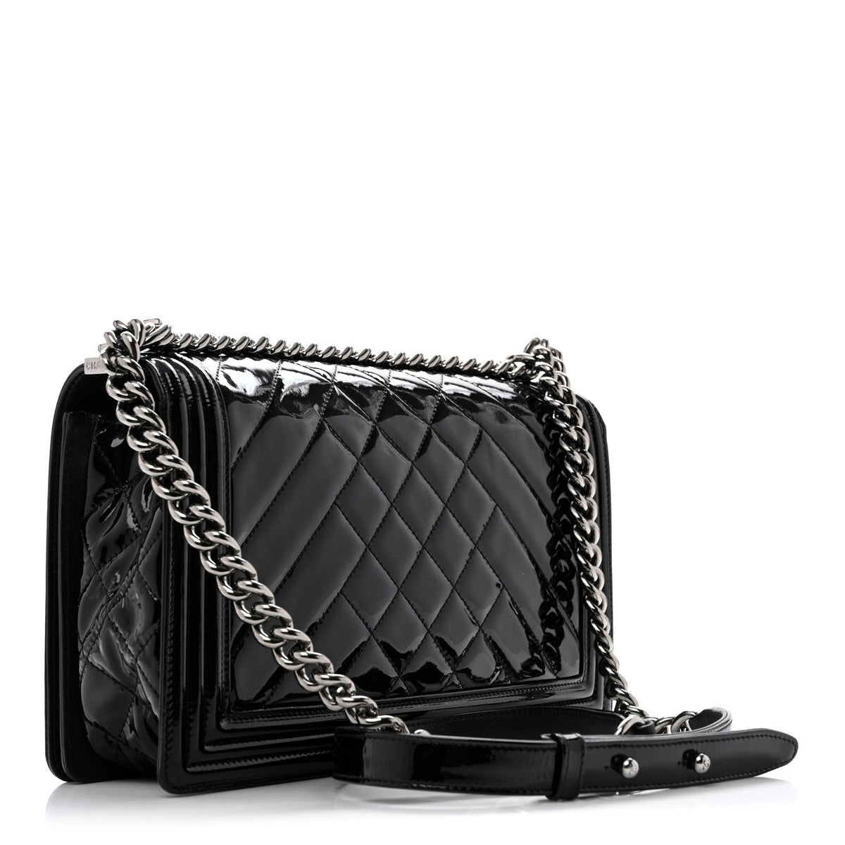 Patent Chevron Quilted New Medium Boy Flap Black