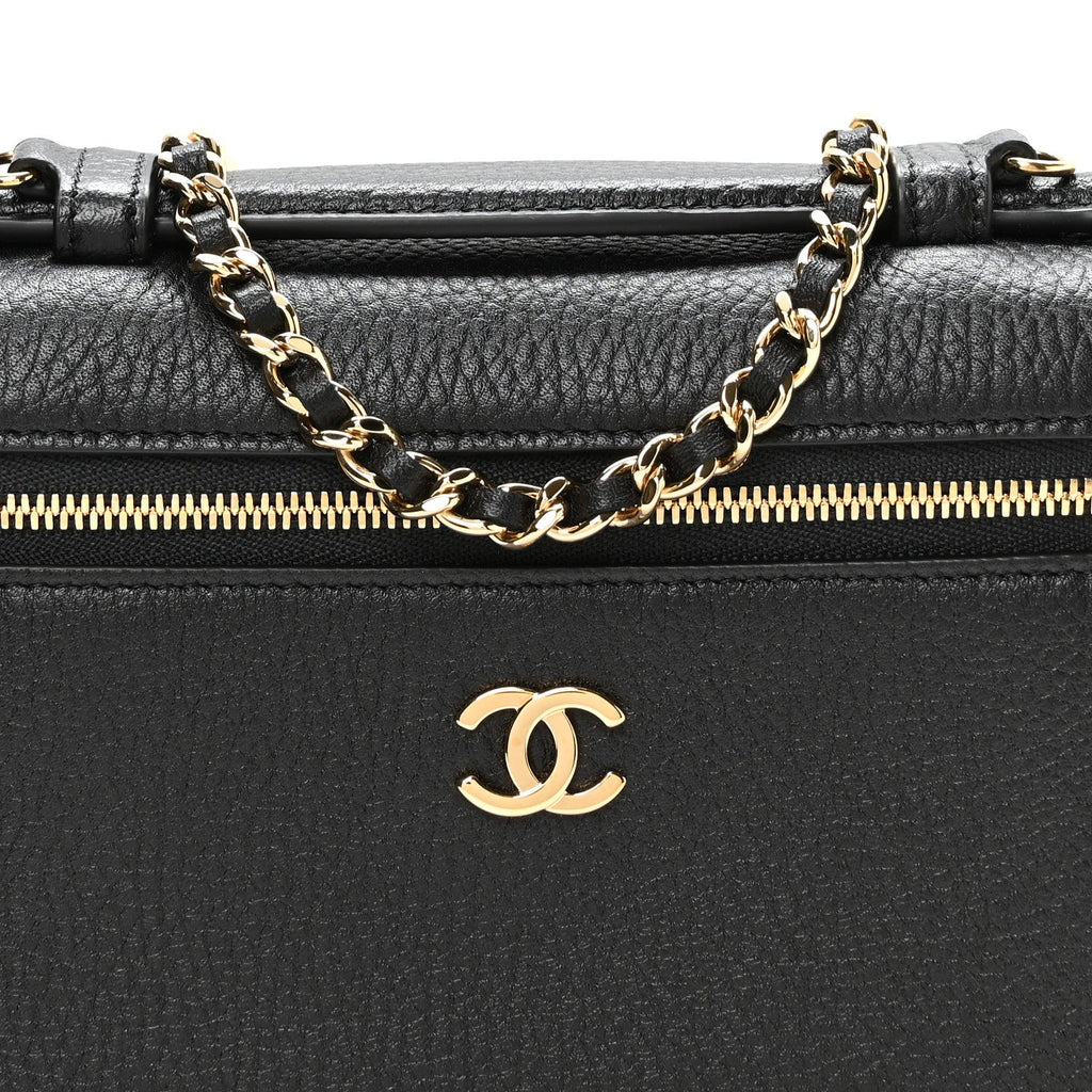 Grained Calfskin Small Supple Trapeze Vanity With Chain Black