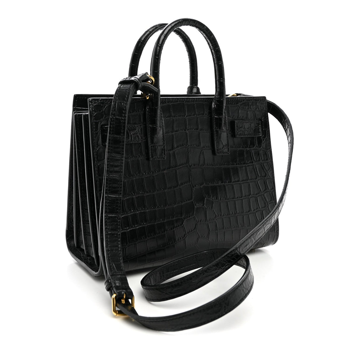 Calfskin Crocodile Embossed Nano Sac De Jour Black