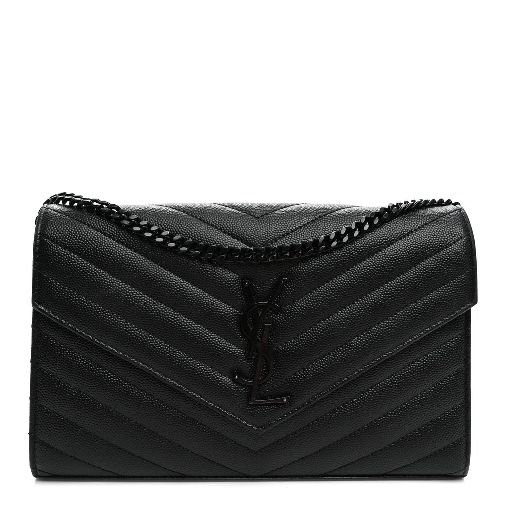 Grain De Poudre Matelasse Chevron Monogram Monochrome Chain Wallet Black