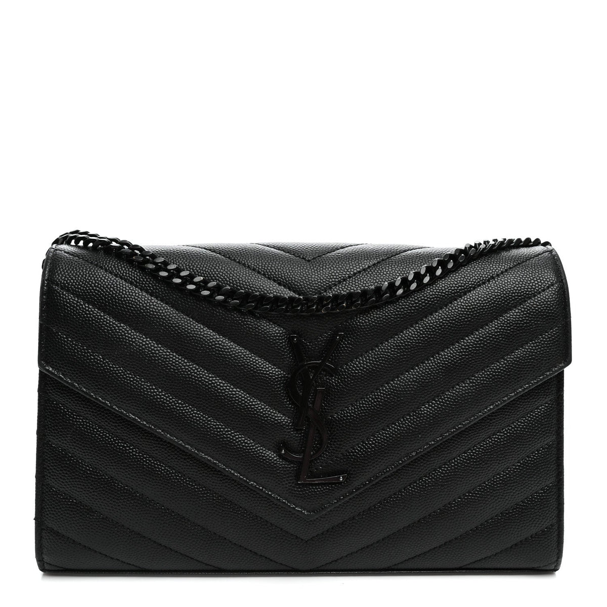 Grain De Poudre Matelasse Chevron Monogram Monochrome Chain Wallet Black