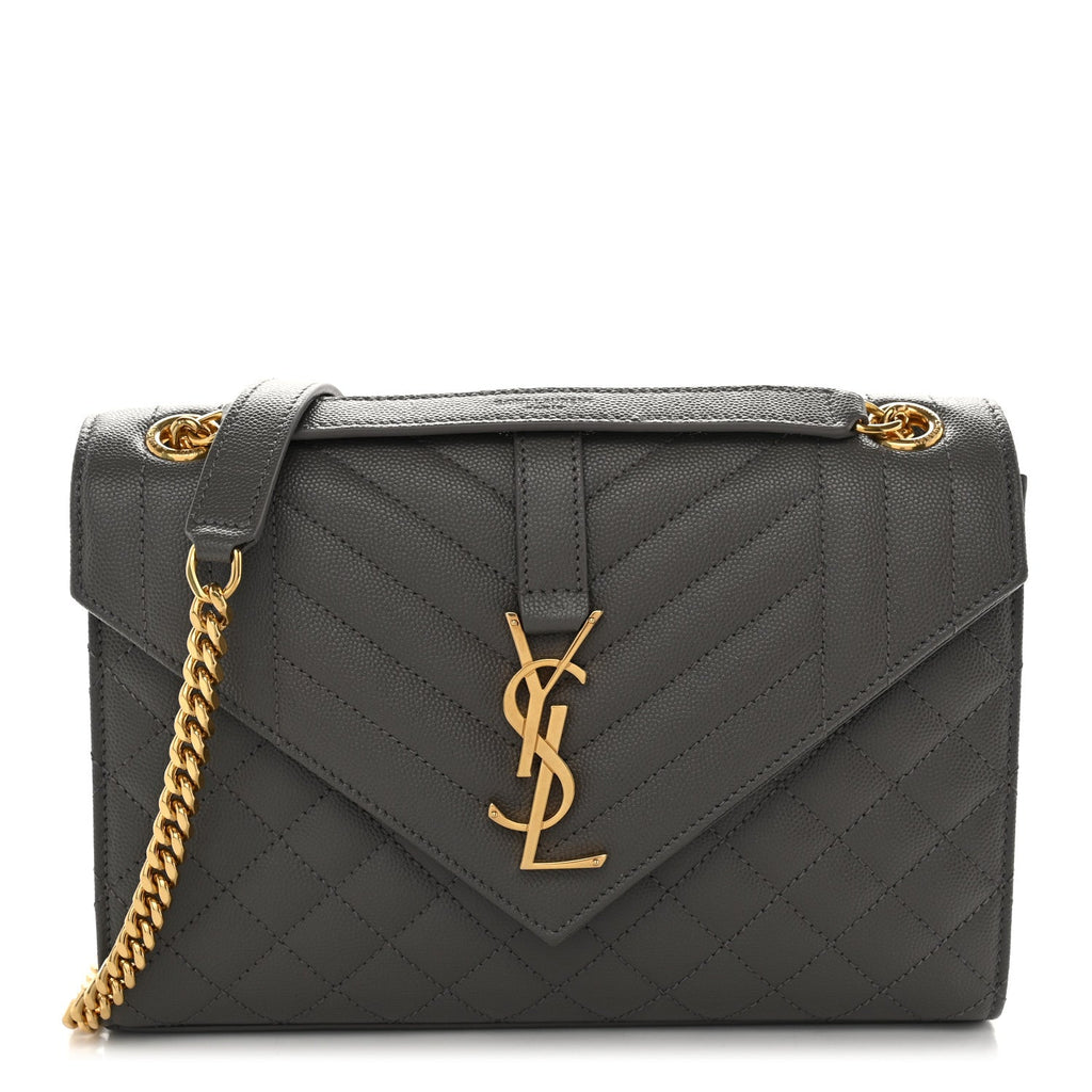 Grain De Poudre Textured Mixed Matelasse Medium Triquilt Monogram Satchel Fog