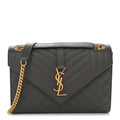 Grain De Poudre Textured Mixed Matelasse Medium Triquilt Monogram Satchel Fog