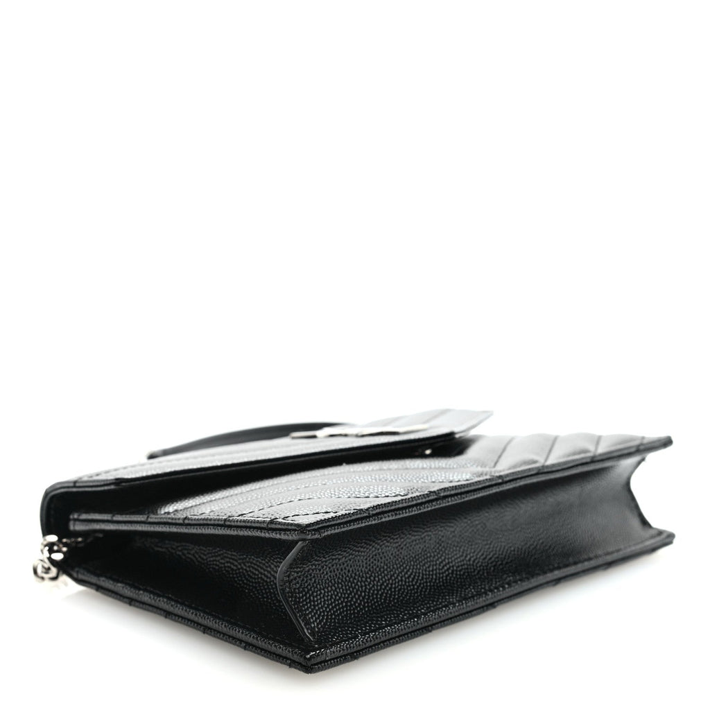 Grain De Poudre Matelasse Chevron Monogram Envelope Chain Wallet Black