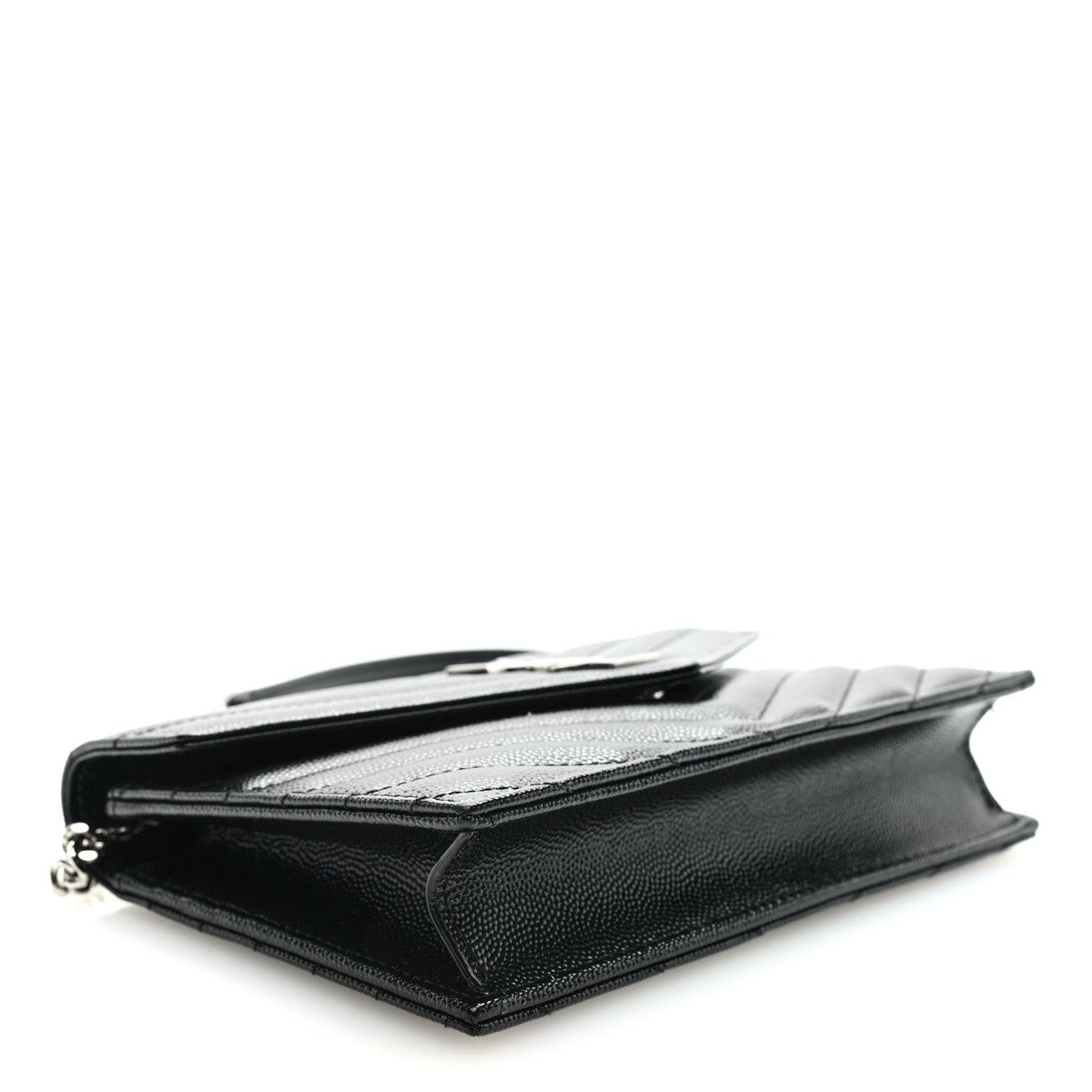 Grain De Poudre Matelasse Chevron Monogram Envelope Chain Wallet Black