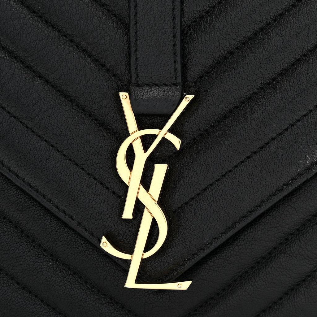 Sheepskin Matelasse Chevron Monogram Medium College Bag Black