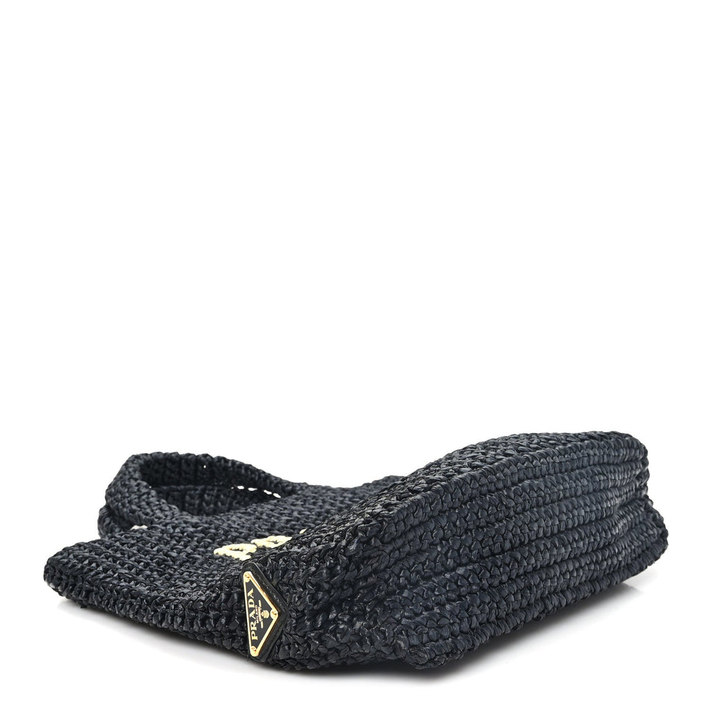 Yarn Raffia Effect Crochet Small Logo Tote Black