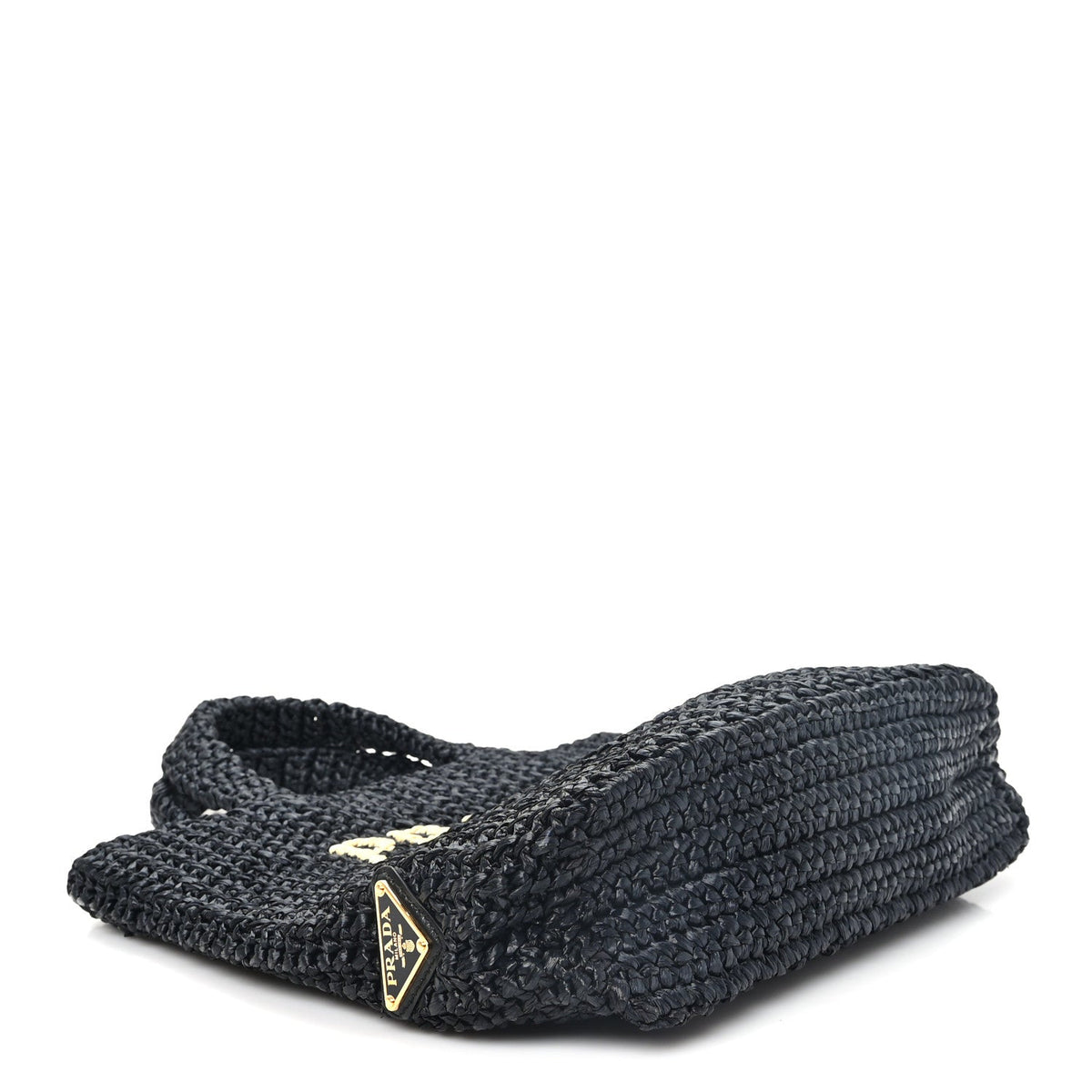 Yarn Raffia Effect Crochet Small Logo Tote Black