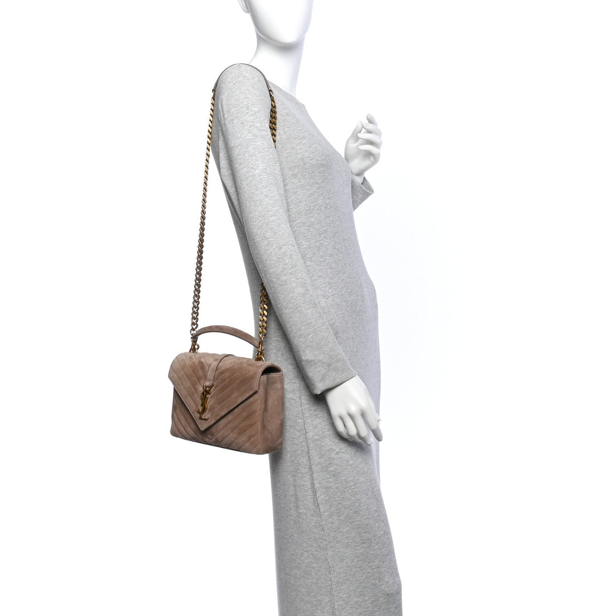 Suede Matelasse Chevron Monogram Medium College Bag Taupe