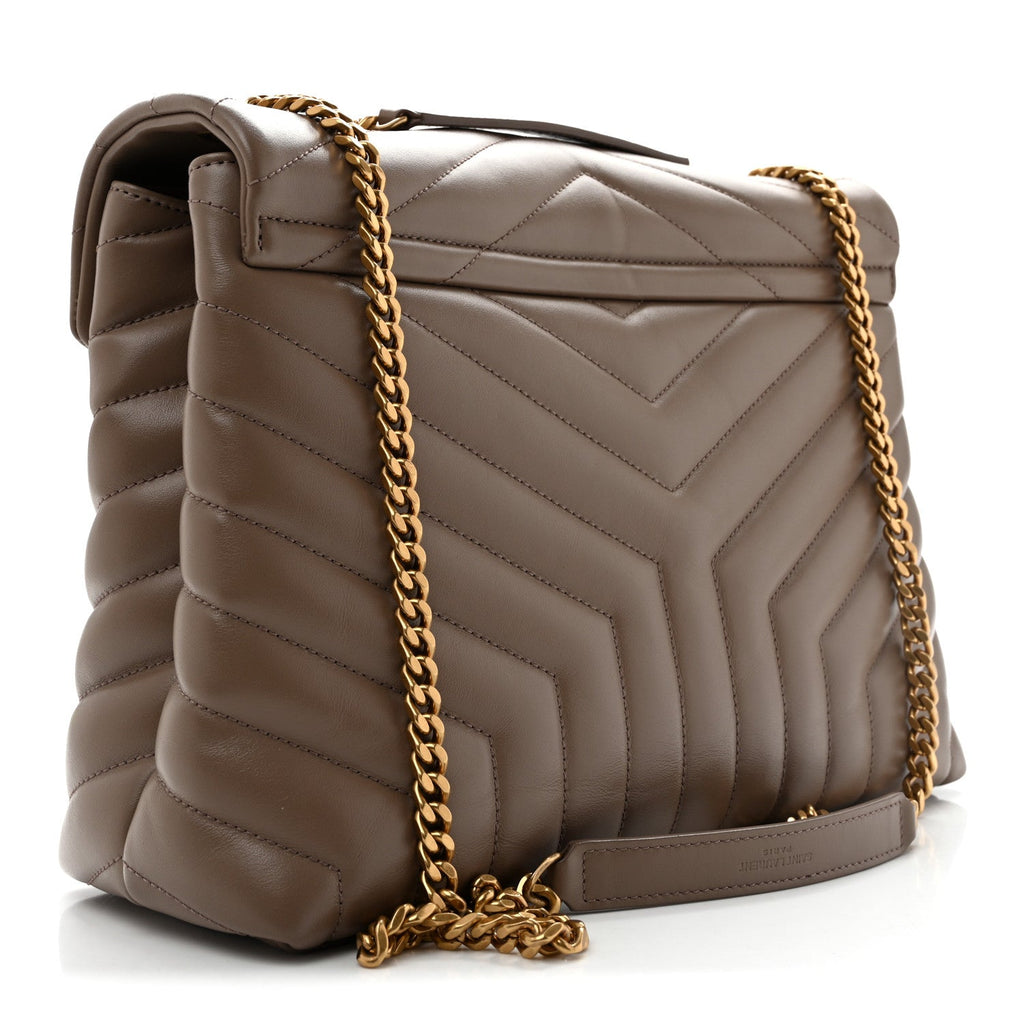 Calfskin Y Quilted Monogram Medium Loulou Chain Satchel Dark Beige