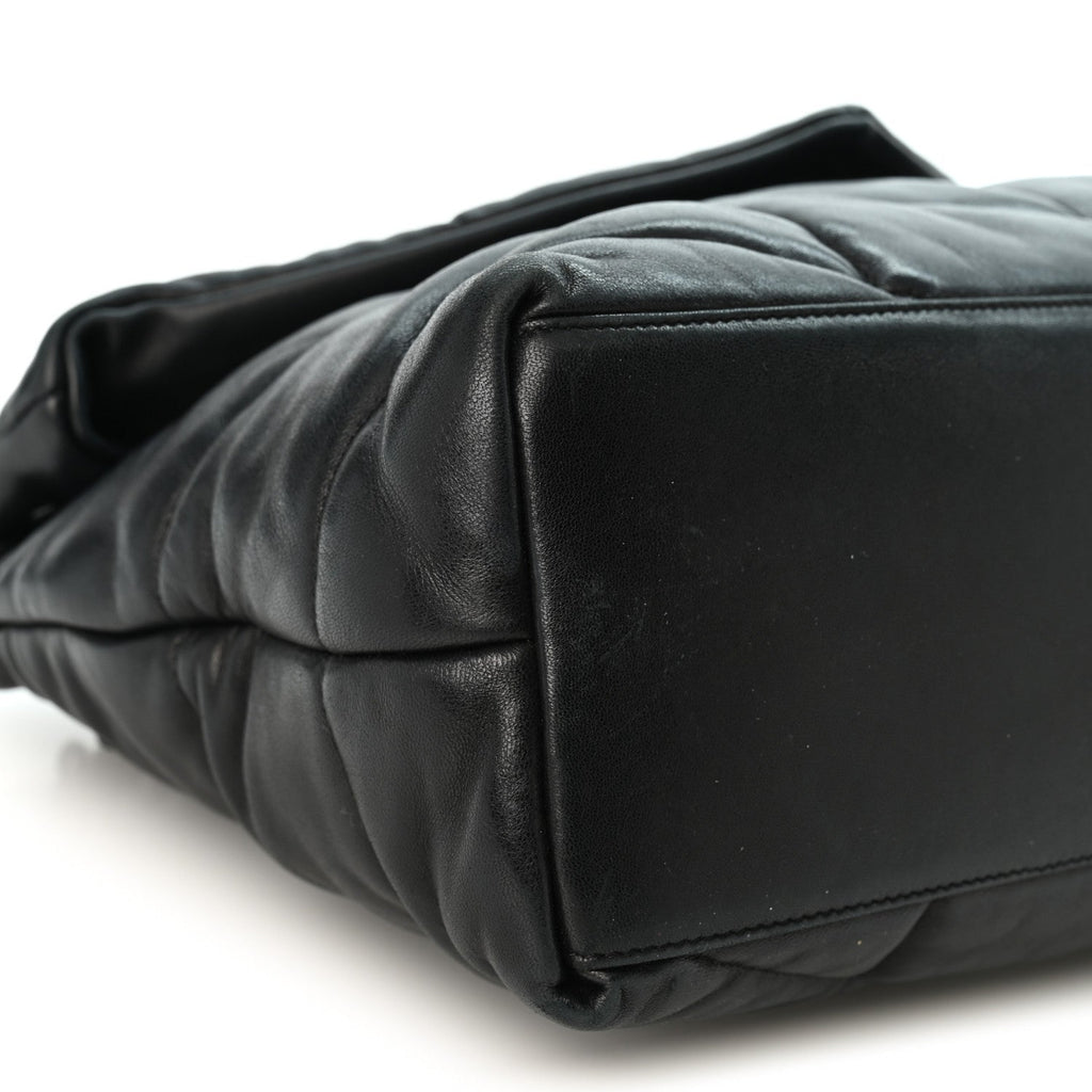 Lambskin Quilted Monogram Monochrome Medium Loulou Puffer Chain Satchel Black