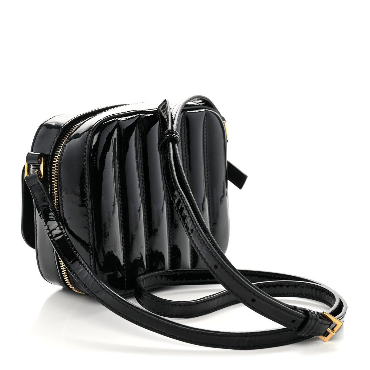 Patent Matelasse Monogram Toy Vicky Camera Bag Black