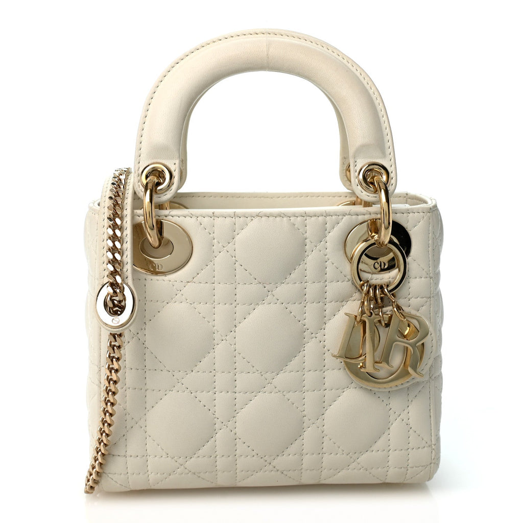 Lambskin Cannage Mini Lady Dior White