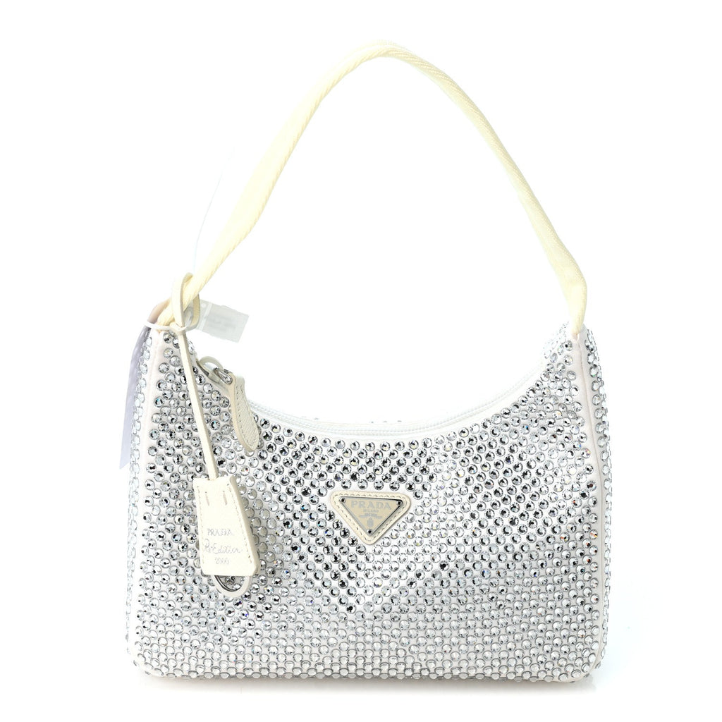 Satin Crystal Mini Re-Edition 2000 Bag White