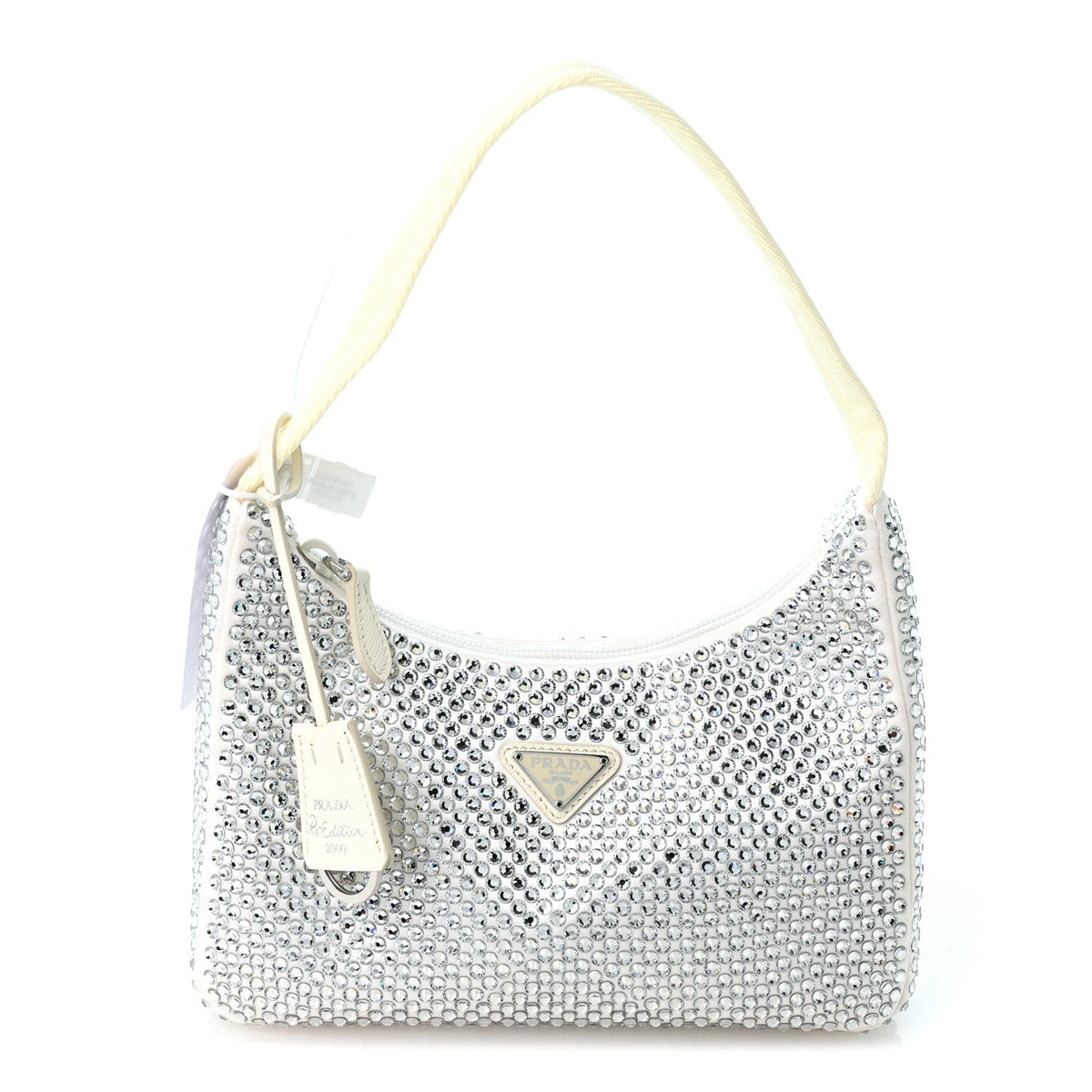 Satin Crystal Mini Re-Edition 2000 Bag White