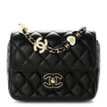 Lambskin Resin Quilted Mini Heart Square Flap Black